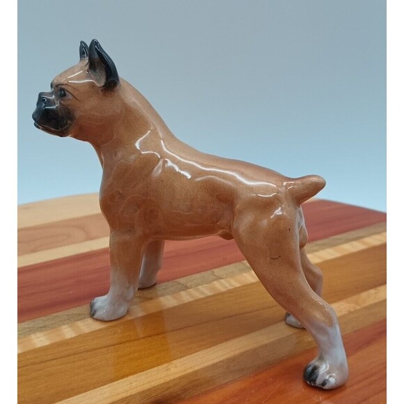 Vtg Boxer Dog Figure Tan Black Standing Male Smooshy Face Nub Tail Cropped Ears - Picture 10 of 12